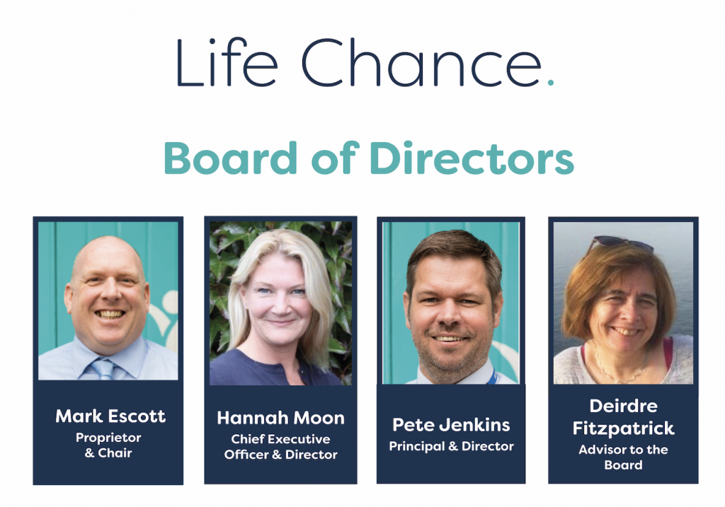 Life Chanc Group Board of Directors: Mark Escott, Hannah Moon, Pete Jenkins, Deirdre Fitzpatrick